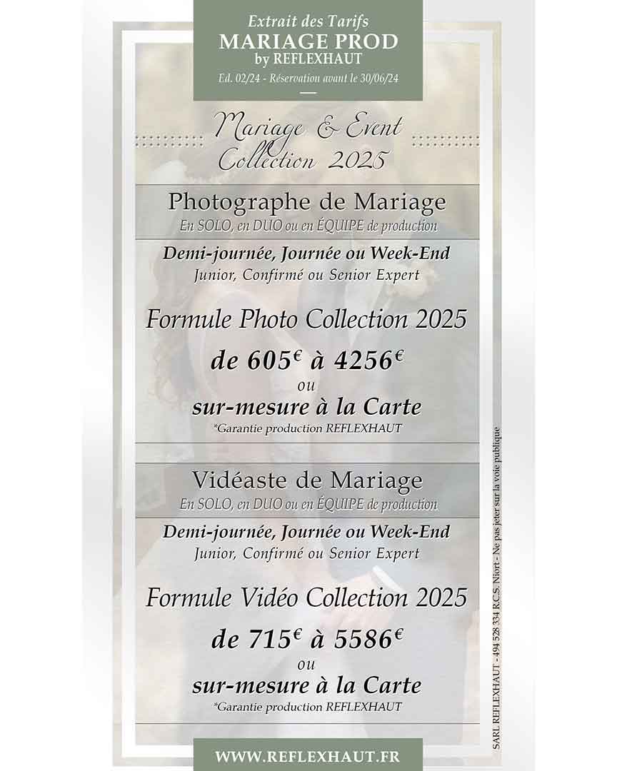 Tarifs Mariage 2024/2025