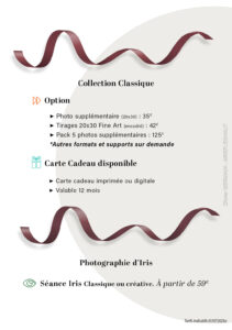 Tarifs Photographe - Collection Classique - Options
