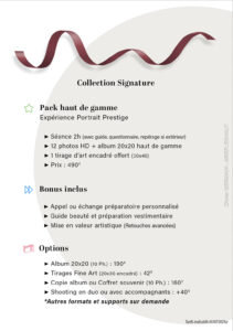 Tarifs Photographe - Collection Signature - Options