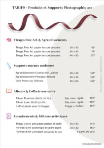 Tarifs Photographe - Produits & Supports