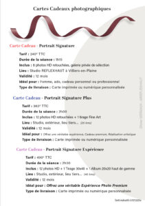 Tarifs Photographe - Carte Cadeau Photo - B